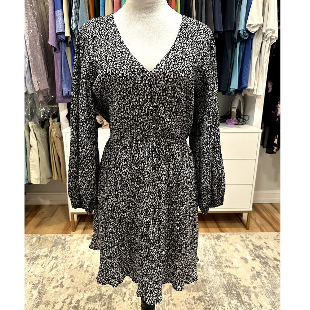 Wishlist Apparel Womens Black White Ribbed Mini Dress Buttons Tie Waist S/M NWOT